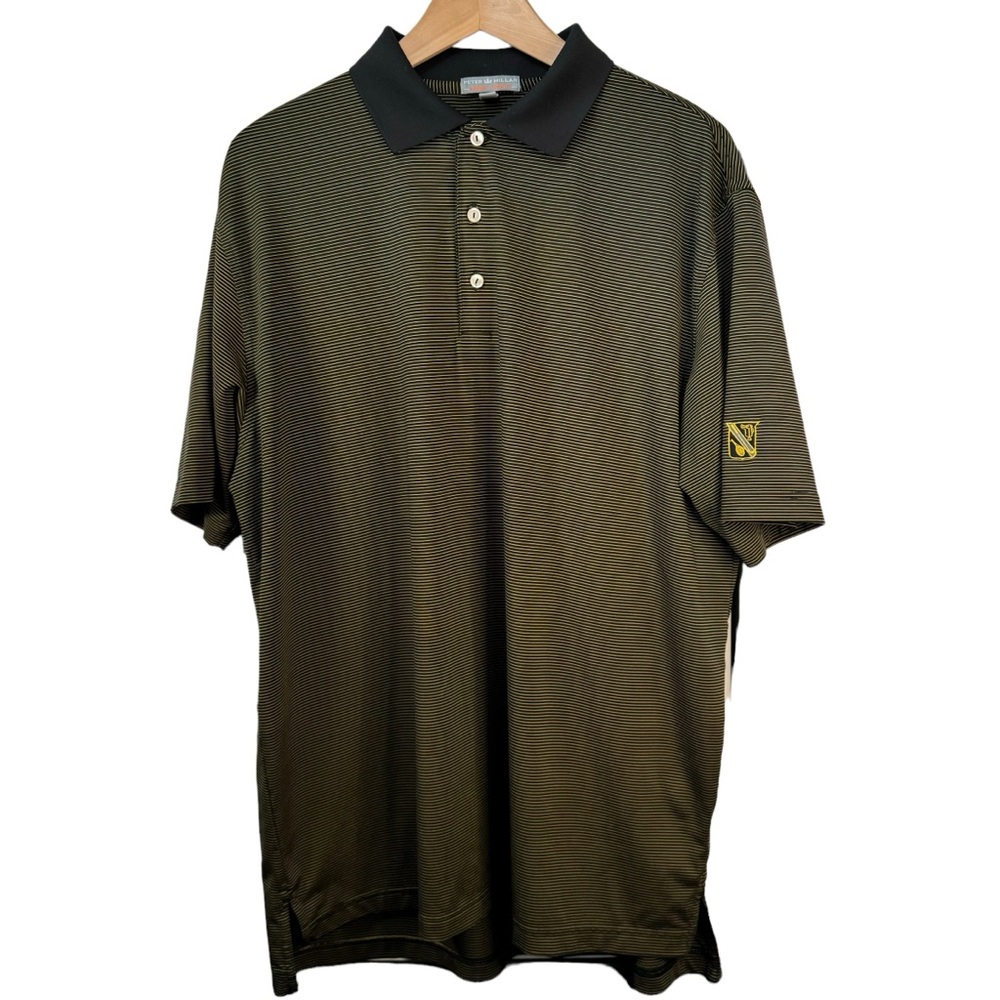 Peter Millar Summer Comfort Polo Shirt Large Black Gold Stripe Golf Pittsburgh